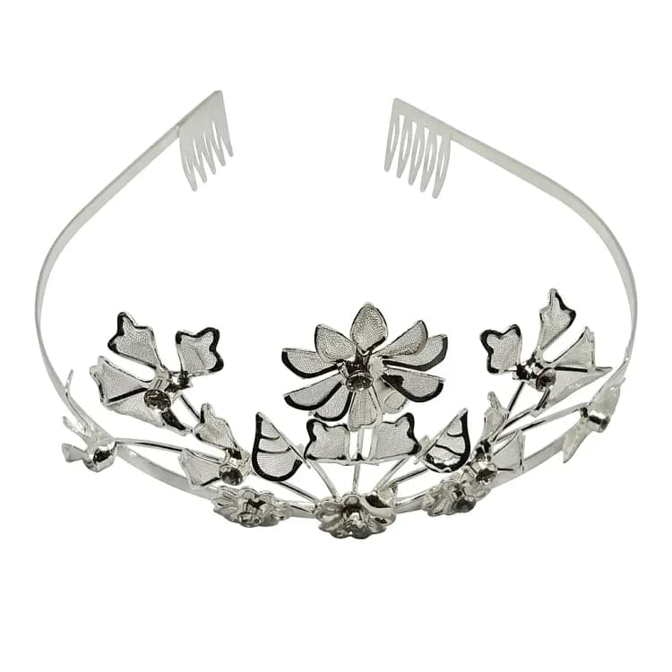 Handcrafted Silver Floral Mesh Tiara | Bridal & Special Occasion Headpiece