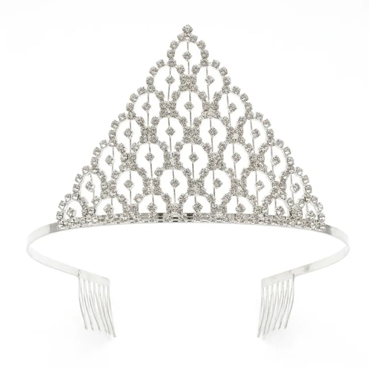 Silver Crystal Lattice Tiara – High-Point Rhinestone Bridal Crown with Combs