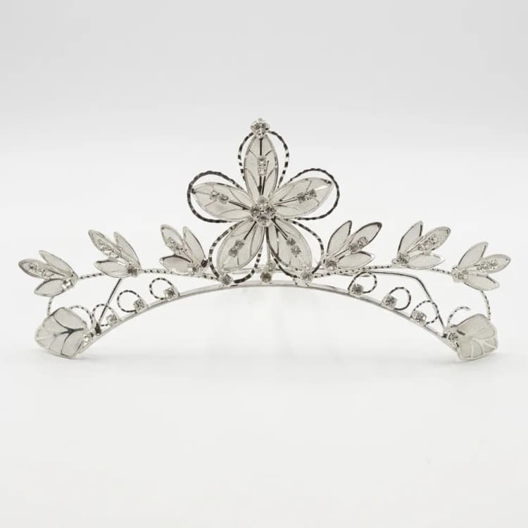 Silver Floral Crystal Tiara – Elegant Bridal & Quinceañera Crown